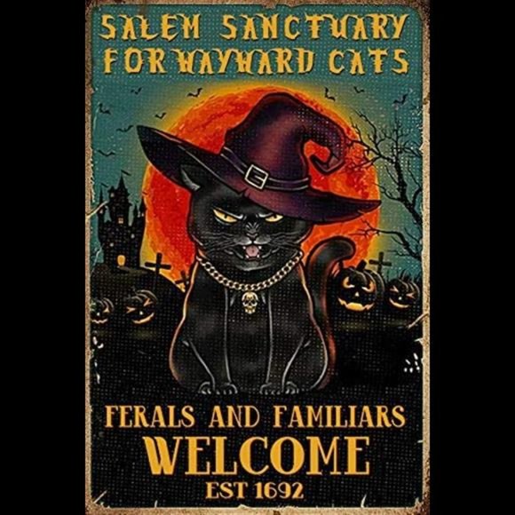 Salem Sanctuary Cartello In Metallo Retrò Per Gatti Di Halloween, 20,3x30,5 Cm, Decorazione Da Parete Per Bar E Casa